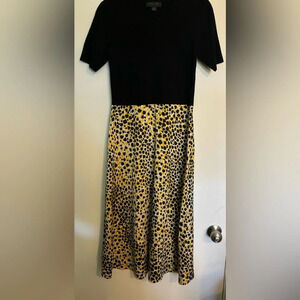 Ann‎ Taylor Womens Short Sleeve Crew Neck Side Zipper Maxi Leopard Dress~Size SP